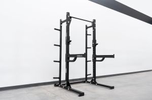 HIGH SQUAT RACK WITH STORAGE AND SPOTTER ARMS