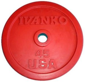 Rubber Encased Colored Weightlifting Olympic Bumper Plate Red 45 lb